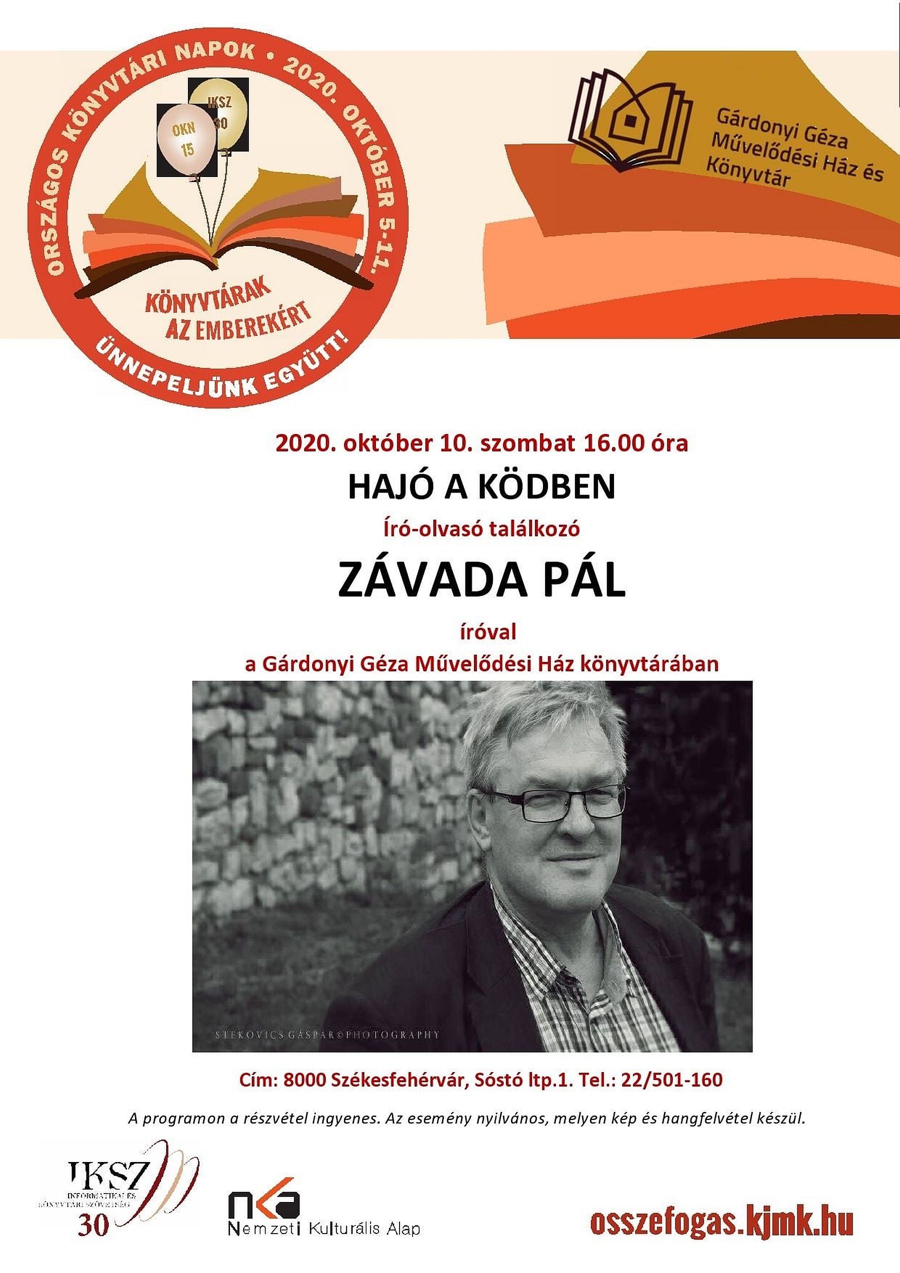 Hajó a ködben - Závada Pál kötetét mutatják be a Gárdonyi Géza Művelődési Ház könyvtárában